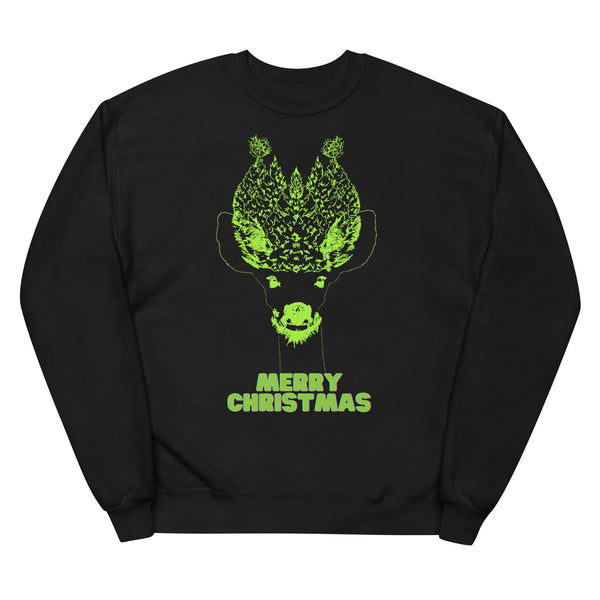 Merry Christmas- Deer in Green- Christmas- Deer- Unisex Fleece SweatShirt