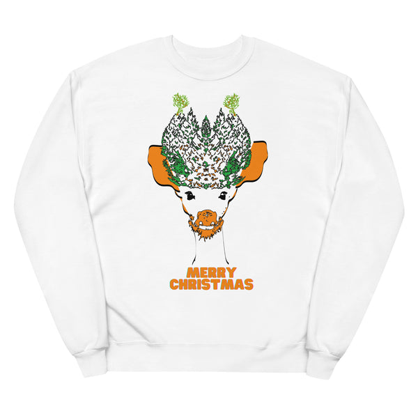 Merry Christmas - Christmas Deer - Deer in Orange and Green - Unisex Fleece SweatShirt